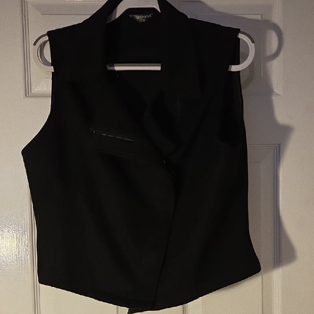 Allegra K Classic Black Vest Plush Velvety Fabric Size XL